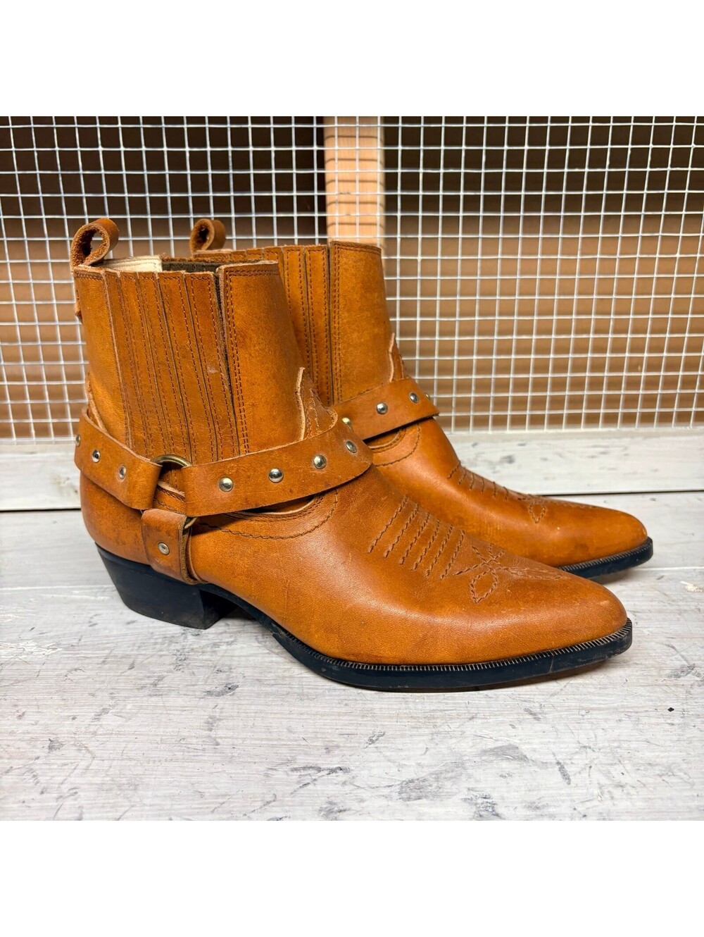 Jacaranda Brown Leather Western Ankle Harness Boots Women's Size 7